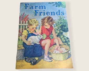 1945 Farm Friends Children's Book. Vintage Book Illustrated by EB Segner. Published by Whitman Co.  Great Retro Graphics!