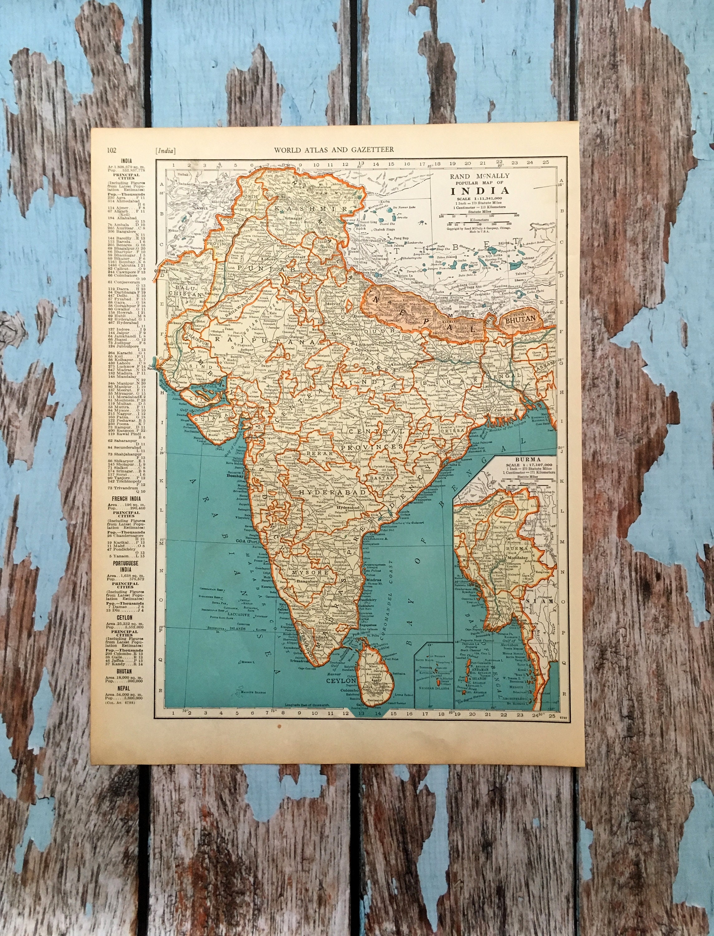 1937 India Antique Map. Old Map of India. Historical Print. - Etsy