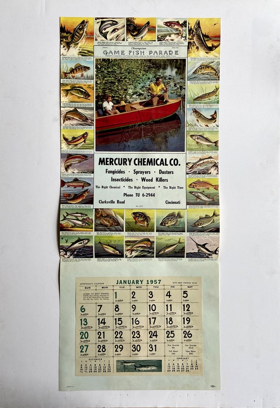 1957 Champion Game Fish Parade Sportsman's Calendar. Advertising Salesman  Sample. Fishing, Hunting Outdoors Poster to Frame. Retro Fishing -   Canada