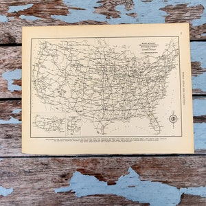 Antyczna mapa transkontynentalna z przebiegiem mil Stanów Zjednoczonych z 1937 r. Historyczny wydruk, oprawa litograficzna. 87-letnia mapa autostrad USA do oprawy