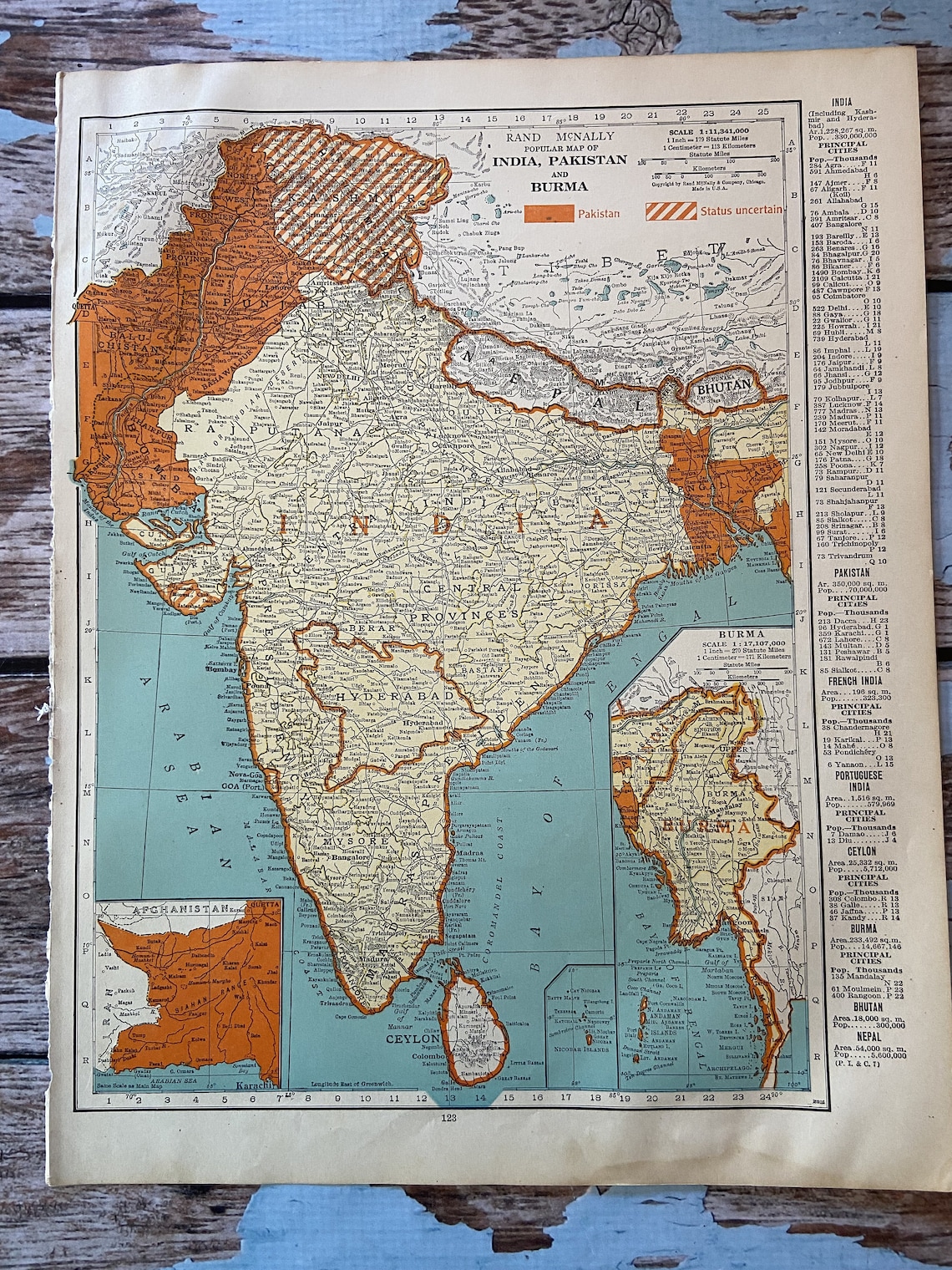 1945 India Antique Map. Old Map of India. Historical Print. Etsy