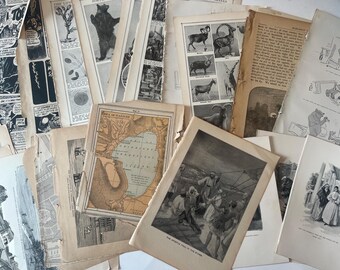 100 Antique Book Page Prints. 1800s-1900s Ephemera. Lithographs, Engravings, Graphics, Crafting, Scrapbooking, Bulk #5