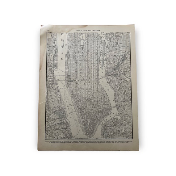 Manhattan Antique City Map. C1937. 89 Year Old Historical Print