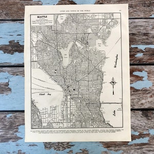 Antike Karte von Seattle. Setaball Stadtplan. 1937 Historischer Druck, Lithographie-Rahmen. 88 Jahre alte Straßenkarte zum einrahmen. Setattle Washington