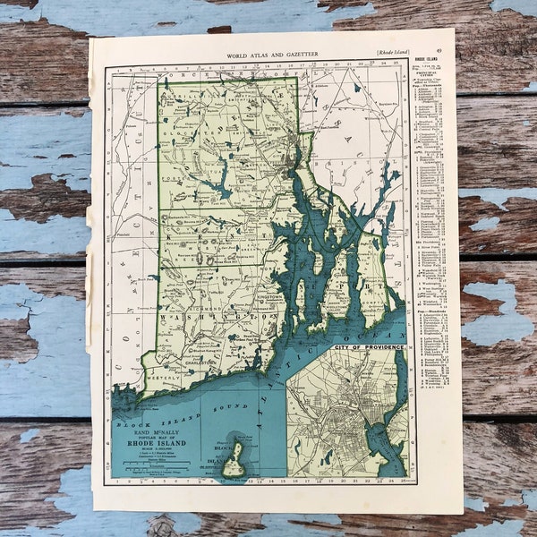 1940 Rhode Island Antique Map. Beautiful Old Map of RI to Frame. Historical Print, Lithograph. Honeymoon Gift, Push Pin Travel Map Poster