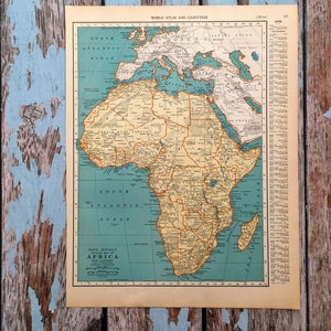 Mapa antiguo de África de 1937. Mapa antiguo de África y los océanos circundantes. Litografía histórica para enmarcar. Hermoso mapa de 87 años de antigüedad para enmarcar