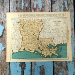 1937 Louisiana Antike Karte. Alte Bundeskarte von Louisiana. Historischer Druck, Lithographie zum Einrahmen. Wunderschöne 81 Jahre alte Landkarte zum einrahmen