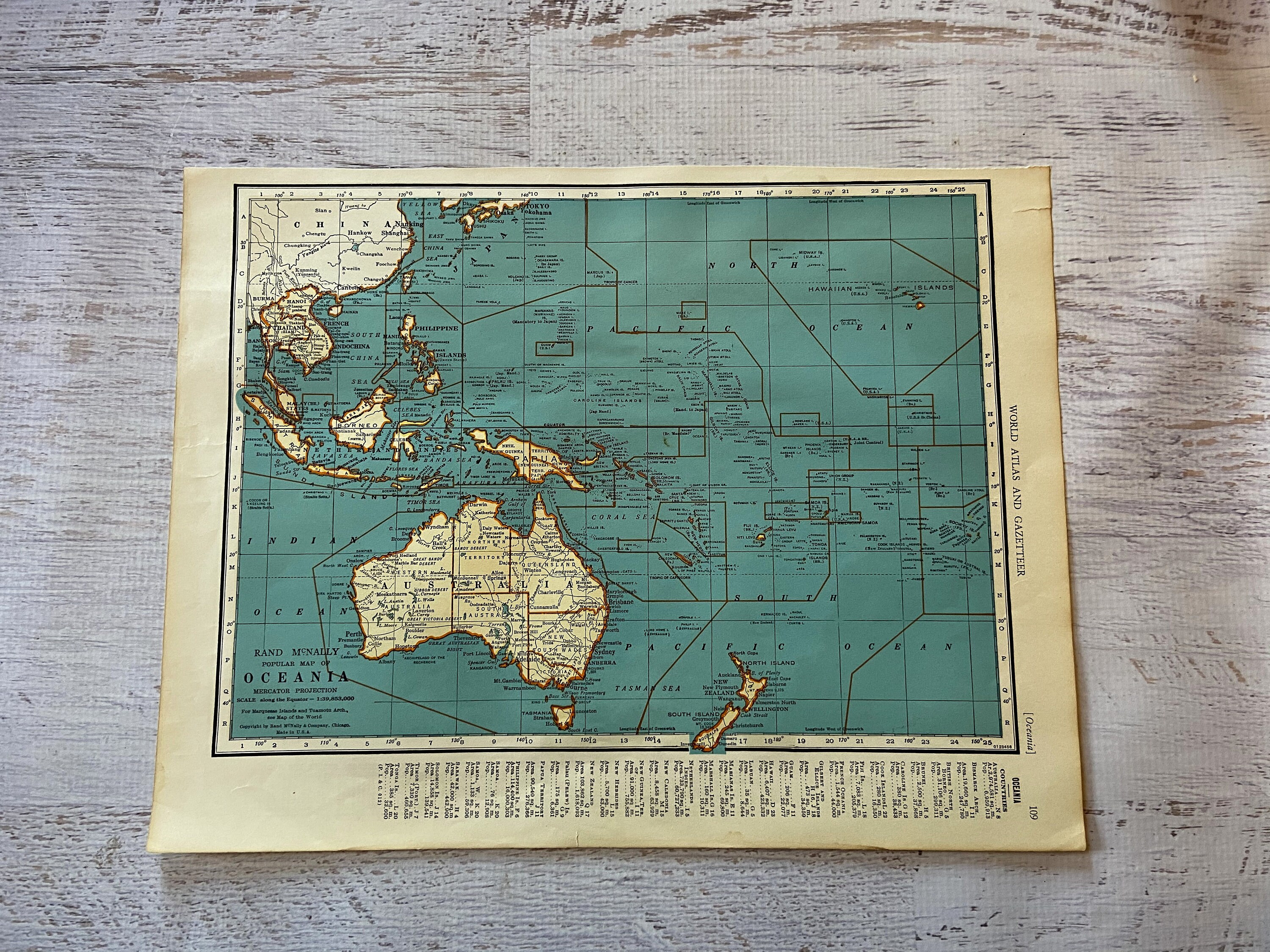 1937 South Pacific Antique Map Oceania Historical Print Etsy Canada