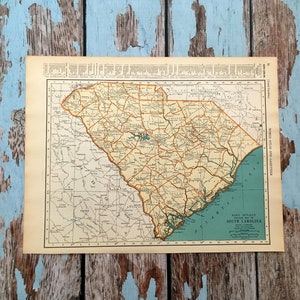 Mappa antica della Carolina del Sud del 1937. Vecchia mappa dello Stato, stampa storica, litografia per incorniciatura. Splendida mappa di 87 anni fa da incorniciare.