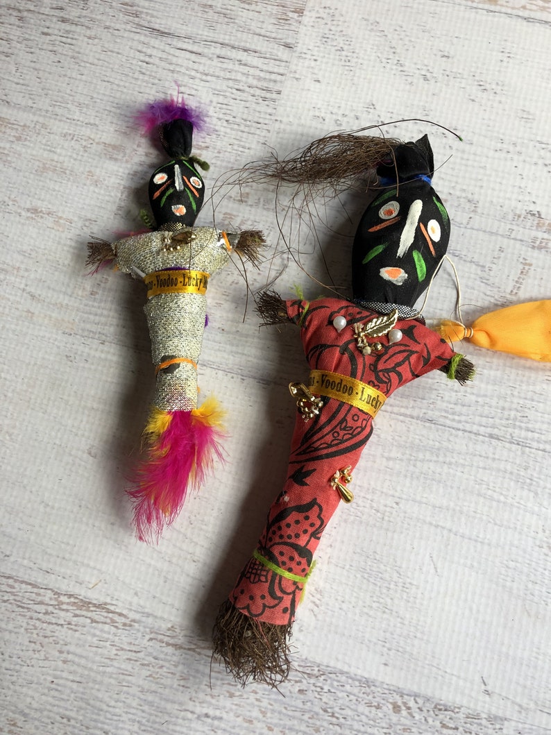 Pair New Orleans VooDoo Lucky Magic Fetish Dolls Vintage New Orleans Voo Doo Dolls Souvenir Doll Santeria Black Magic Witch Craft Prop