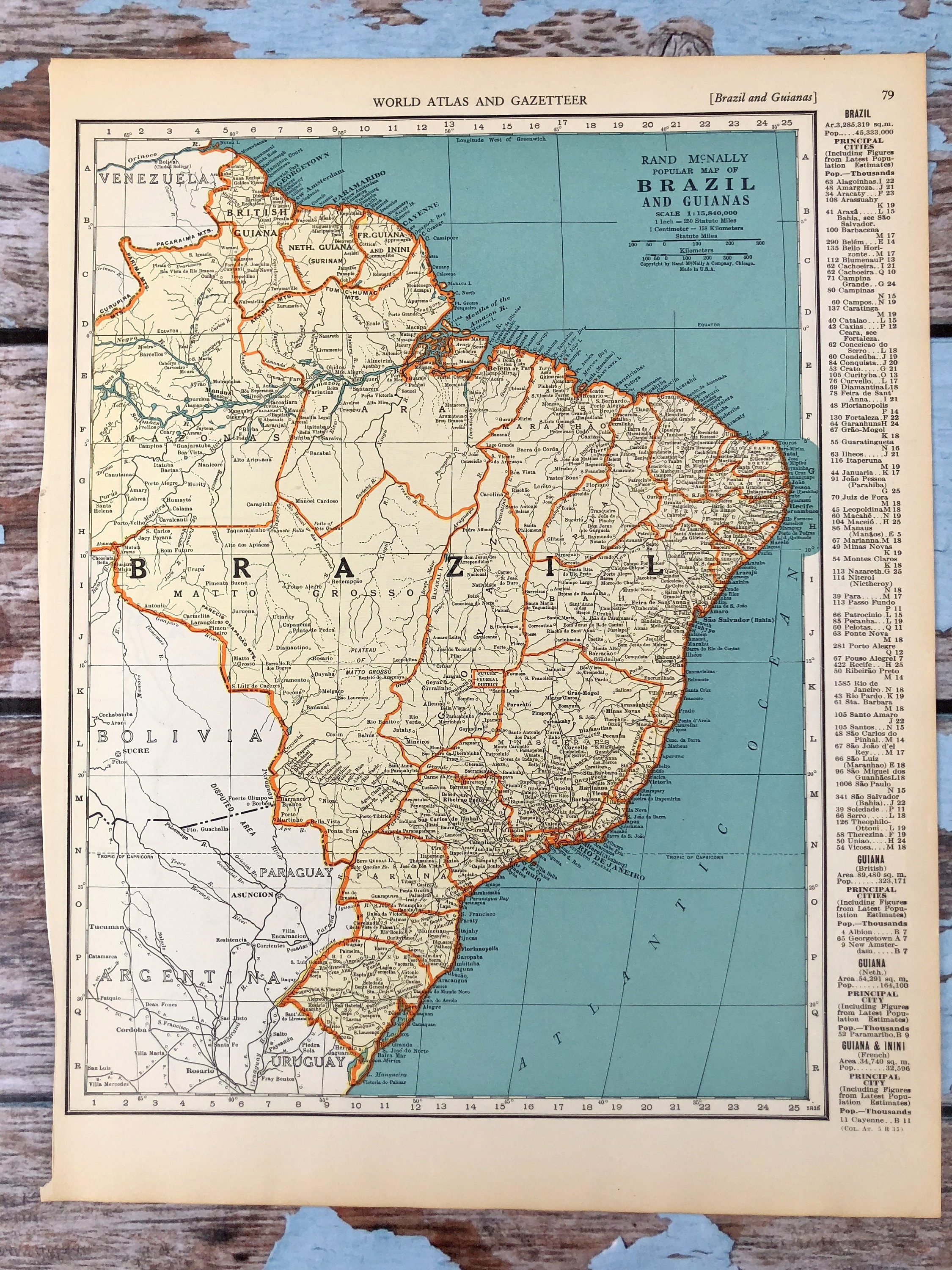 1937 Brazil Antique Map. Old Map of Brazil. Historical Print. - Etsy