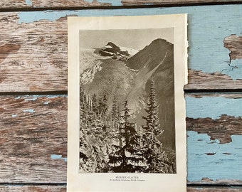 1916 Selkirk Glacier Original Antique Lithograph. Black & White Print. Vintage Wall Hanging/ Home Decor. Rocky Mountains, British Columbia