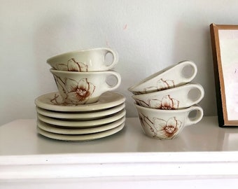 Russel Wright Sterling China Restaurant Ware. Wood Rose Pattern. Set of Cups and Saucers. Mid Century Hard to Find