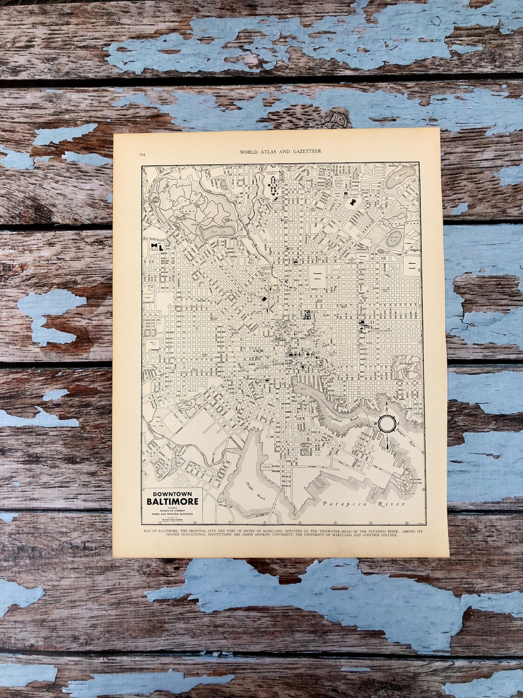 Antique Map of Baltimore. City Map. 1937 Historical Print, Lithograph