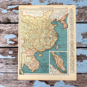 Mapa antigo da China de 1937. Mapa antigo da Indochina francesa, Sião, escolhido. Impressão histórica. Litografia para emolduramento. Lindo mapa de 80 anos