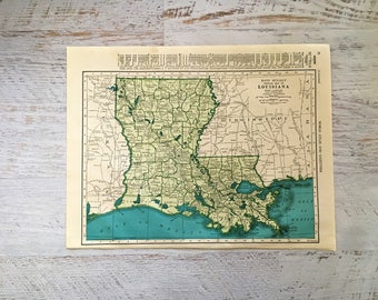 Antique Map of Louisiana. State Map. 1940 Historical Print, Tennessee, Kentucky Lithograph Framing. 78 Year Old Map. Art Print/ Map to Frame