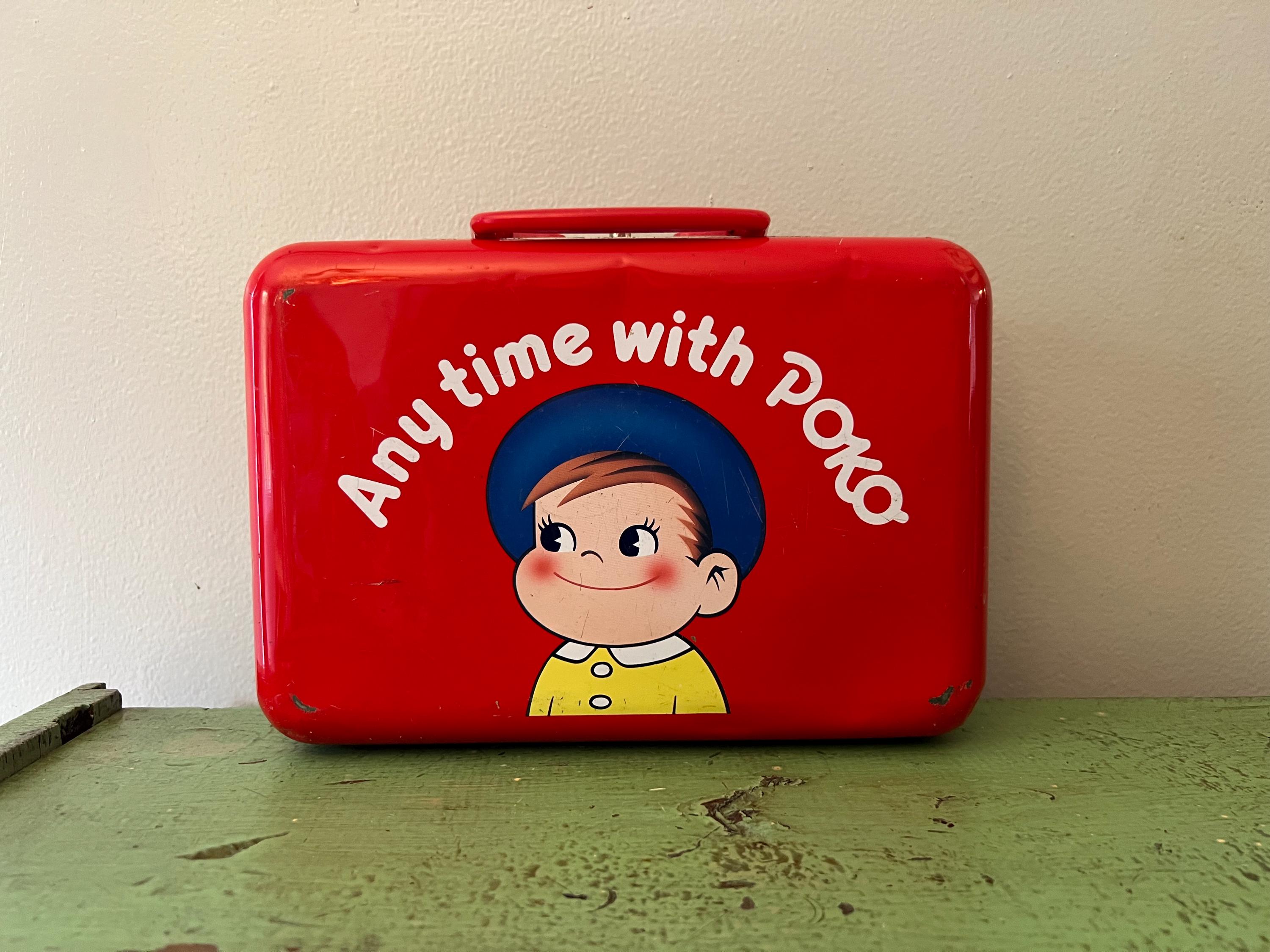 Japanese FUJIYA Peko Chan & Poko Chan~red Metal Lunchbox. Cartoon