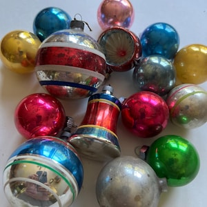Vintage Mercury Bulb Ornaments. Made in USA. Tear Drop, Bell, Indent Glass and Round Bulbs. 1950s. Glass Ball Christmas Ornaments