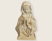 Vintage Blessed Mother Mary Planter. Ceramic Madonna Planter. White and Gold. 6.25 quot tall,