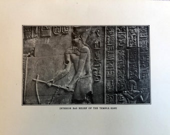 1920s Egyptian Art Print. "Interior Bas Relief of The Temple Edfu" Antique Lithograph. Ancient Egypt, Original Print to Frame. Old Book Page