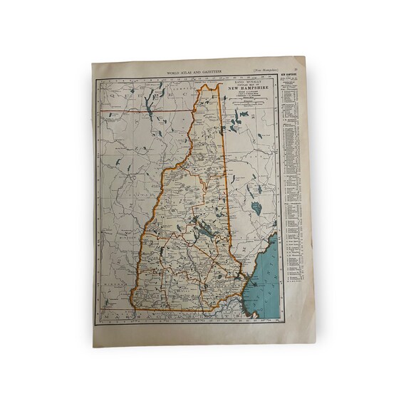 New Hampshire Antique Map. C1937. 89 Year Old Historical Print