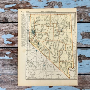 Carte ancienne du Nevada de 1937. Ancienne carte de l'État du Nevada. Estampe historique, lithographie pour encadrement. Belle carte du Nevada de 88 ans à encadrer