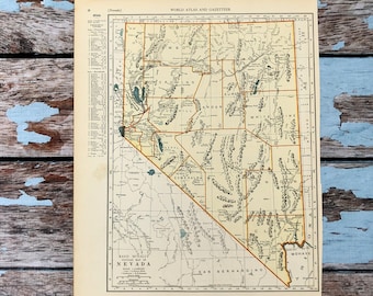 1937 Nevada Antique Map. Old State Map of Nevada. Historical Print, Lithograph for Framing. Beautiful 88 Year Old Map of Nevada to Frame