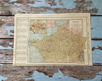 1926 France Antique Map. Old Map of Northern France. Historical Print. Lithograph to Framing. Beautiful 95 Yr Old Map. Push Pin Map.