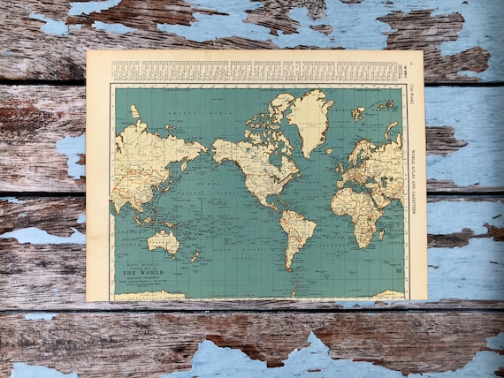 1937年アンティーク世界地図。額装されたヴィンテージ歴史地図。88年前