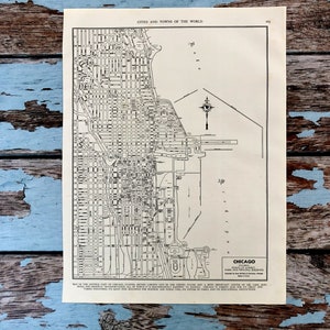 Antike Karte von Chicago. Stadtplan. 1937 Historischer Druck, Lithographie zum Einrahmen. 88 Jahre alte Chicago Chicago Street Map zum Rahmen