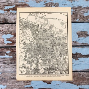 Mapa antiguo de Portland. Mapa de la ciudad. Impresión histórica de 1937, litografía para enmarcar. Mapa callejero de Portland, Oregón, de 87 años de antigüedad, para enmarcar