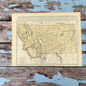 Carte ancienne du Montana de 1937. Ancienne carte de l'État du Montana. Estampe historique, lithographie pour encadrement. Belle carte des États-Unis de 81 ans à encadrer