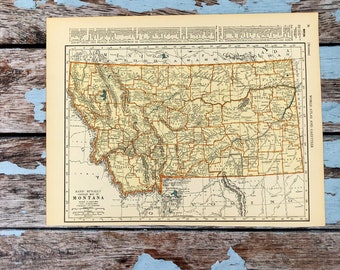 1937 Montana Antique Map. Old State Map of Montana. Historical Print, Lithograph for Framing. Beautiful 81 Yr Old US Map to Frame