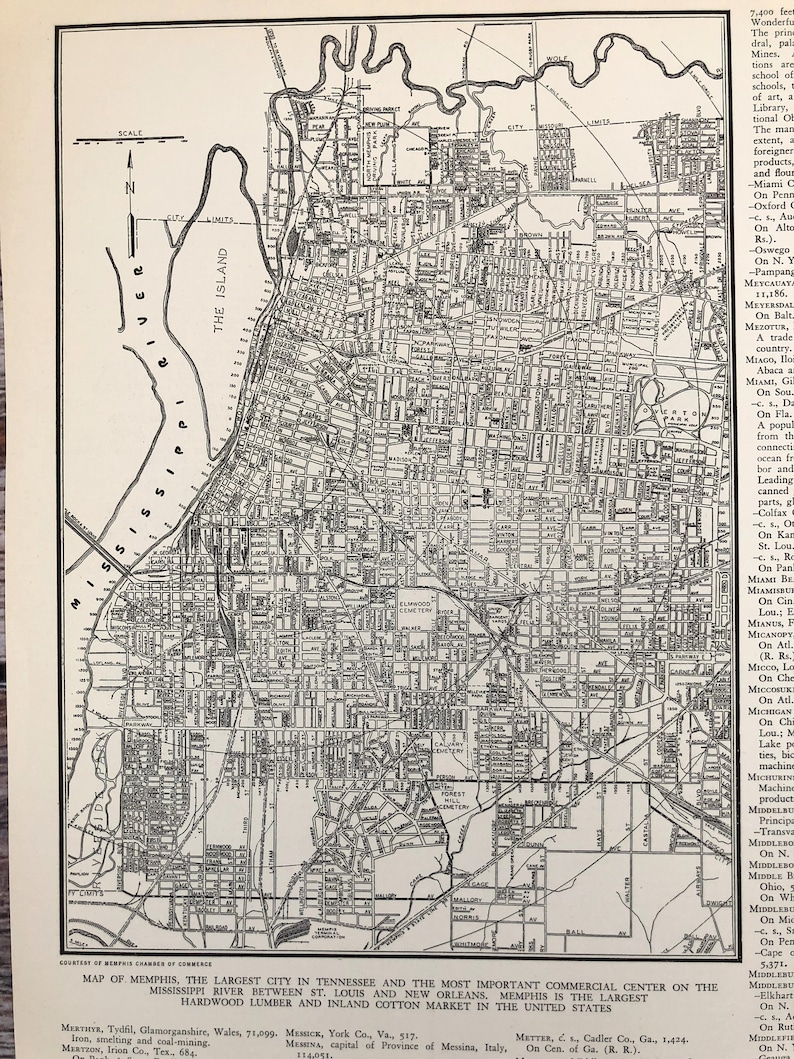 Antique Map of Memphis. Memphis City Map. 1937 Historical Etsy