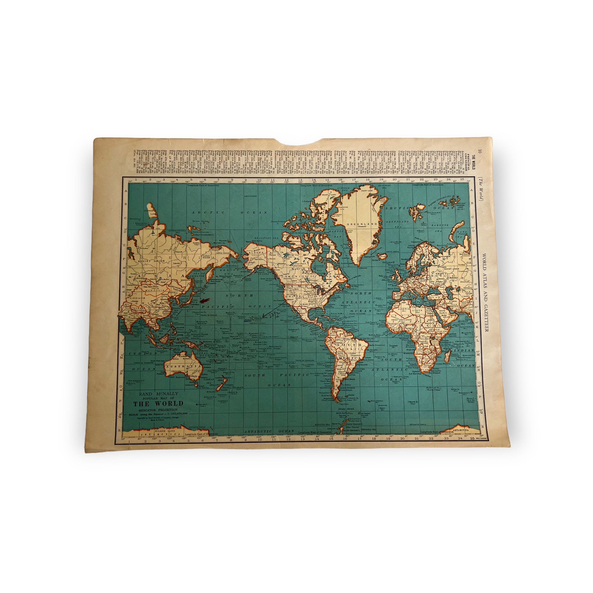 1937年アンティーク世界地図。額装されたヴィンテージ歴史地図。88年前