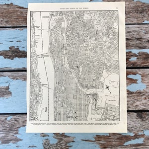 Antique Map of Upper Manhattan. New York City Map. NYC 1937 Historical Print, Lithograph. 88 Yr Old Map to Frame. Upper Manhattan