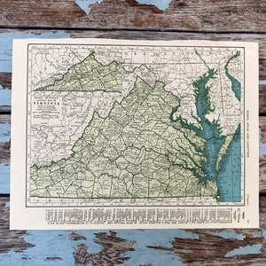1940 Virginia Map. Old Map of Virginia. Antique Historical Print, Lithograph for Framing. Beautiful Old State Map to Frame.