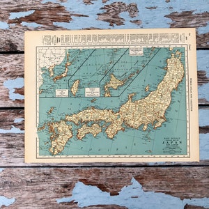 Mapa antiguo de Japón de 1937. Mapa antiguo de Japón, impresión histórica. Litografía para enmarcar. Hermoso mapa de 80 años de antigüedad. Mapa con chinchetas. Regalo de luna de miel.