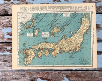 1937 Japan Antique Map. Old Map of Japan, Historical Print. Lithograph to Framing. Beautiful 80 Yr Old Map. Push Pin Map. Honeymoon Gift