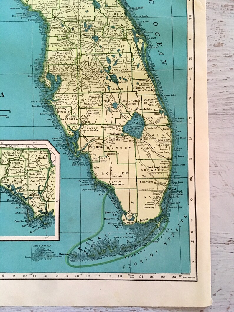 Antique Map of Florida. State Map. 1940 Historical Print - Etsy
