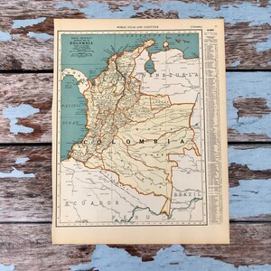Mapa antiguo de Colombia de 1937. Mapa antiguo de Colombia. Impresión histórica, litografía para enmarcar. Hermoso mapa de 81 años de antigüedad
