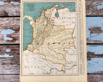 1937 Colombia Antique Map. Old Map  Colombia. Historical Print, Lithograph for Framing. Beautiful 81 Yr Old Map