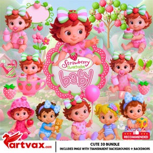 Truskawkowa dziewczynka PNG Clipart | Urocza dziewczynka Shortcake Grafika cyfrowa do sublimacji i rzemiosła, dekoracja urodzinowa