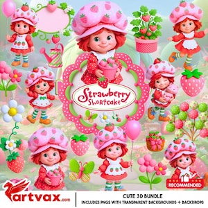 Vintage Strawberry Girl PNG Bundle | Retro Cute Clipart for Sublimation, Crafts, and Stickers