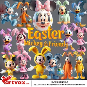 Easter Mickey PNG Bundle | Cute Disney Friends Bunny Clipart | Mickey Minnie Donald Daisy Pluto PNG, Mouse Easter Clipart
