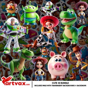 Toy Story 3D PNG Bundle | Buzz Woody Jessie Rex Hamm Clipart | Cute Digital Download with Transparent Backgrounds