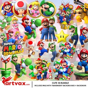 Super Mario 3D PNG-Bundle | Mario and Friends Clipart | Digitaler Download für Handwerk, Party Dekor, Sublimation und Aufkleber