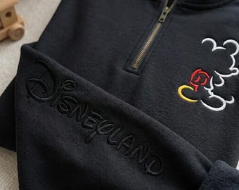 Embroidered Cartoon Mouse Quarter Zip Sweatshirt, WDW 1955 Crewneck, Magical Land Shirt, Holiday Trip Outfit