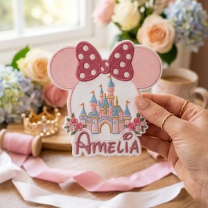 Embroidered Custom Princess Castle Patch, DIY Girls Denim Jacket Applique, Personalized Magical Land Coquette Iron On Patch, Theme Park Gift