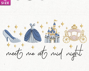 Archivo de diseño de bordado "Encuéntrame a medianoche, Princesa", tema mágico de castillo de cuento de hadas, descarga instantánea